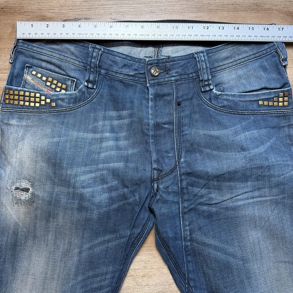 Diesel Timmen Jeans Men 33x30 Blue Straight Leg Stretch Studs Italy Design 008LK - Picture 14 of 16